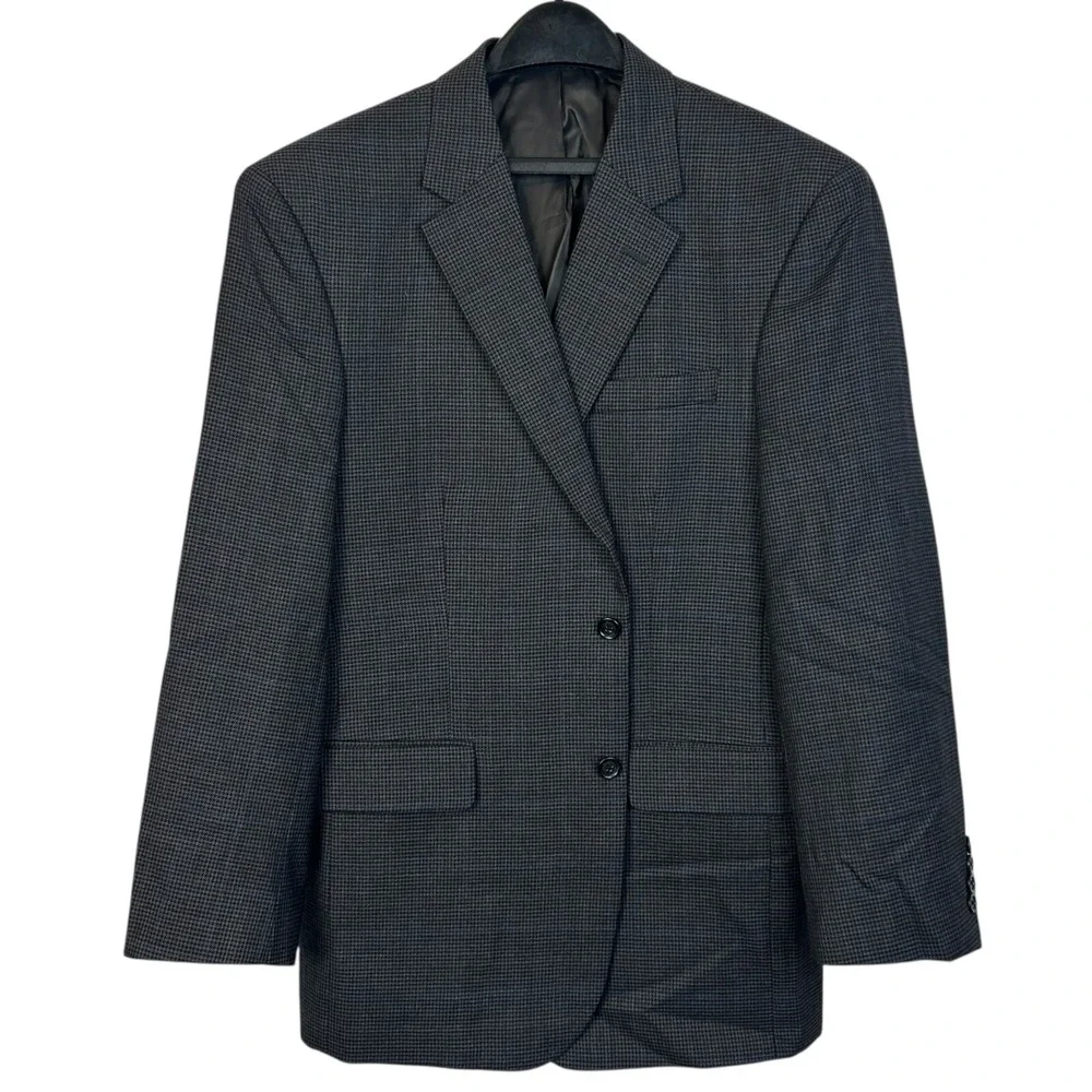 Jos A Bank 100% Wool 42R‎ Houndstooth Grey Blue Blazer Sport Coat Suit Jacket 2B